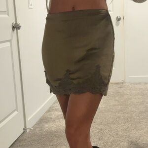 Urban Outfitters Olive Mini Skirt with Lace Trim